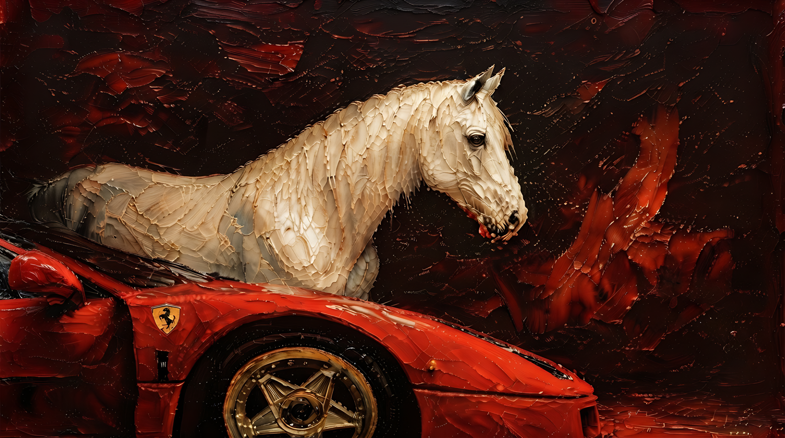 Wallpaper caballo y Ferrari