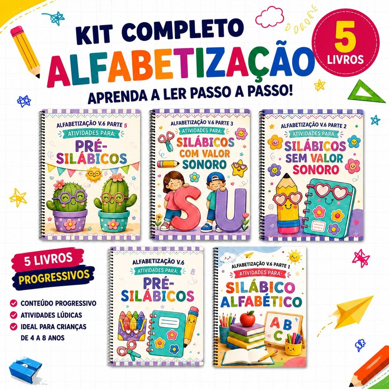 Kit Completo de Alfabetização - 5 livros
